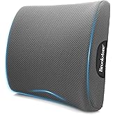 Brookstone - Luxurious Lumbar Support Pillow for Car or Office Chair, Back Cushion with Premium Grade Memory Foam, Breathable and Washable Cover, Adjustable Strap