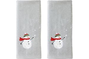 SKL Home Christmas/Winter Snowman with Snowballs Hand Towel 2pc Set for Bath/Kitchen & Gift, Gray