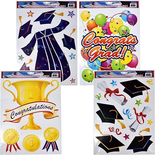 Amazon Com Gift Boutique Graduation Window Clings 4 Pack Party