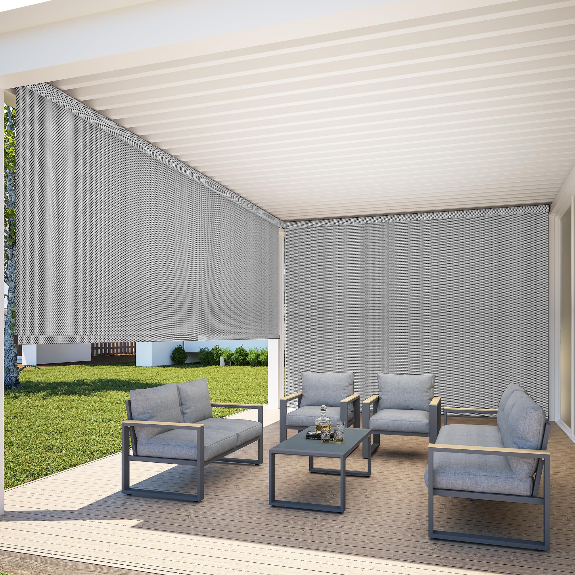 Photo 1 of ** MISSING HARDWARE** Outdoor Roller Shade with New Operation Mode(No Need Crank), (10'W X 8'H) 420GSM New Material Patio Shade with 95% UV Protection, Outdoor Patio Blinds for Shading, Privacy Protection, Gray