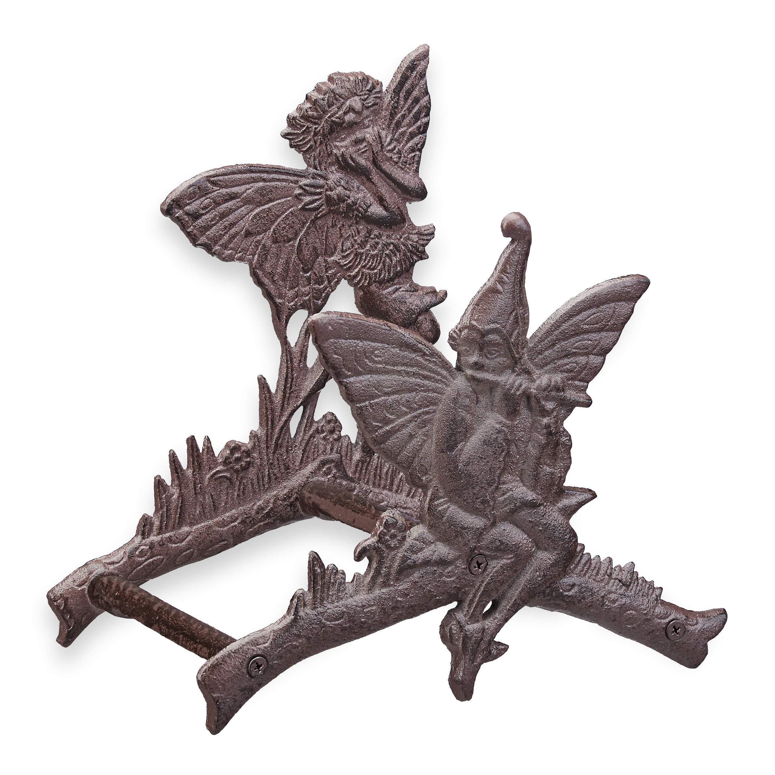 Relaxdays Ornate Hose Reel, Garden Hose Wall Holder with Nostalgic Look, Cast Iron, Hanging, Dark Brown