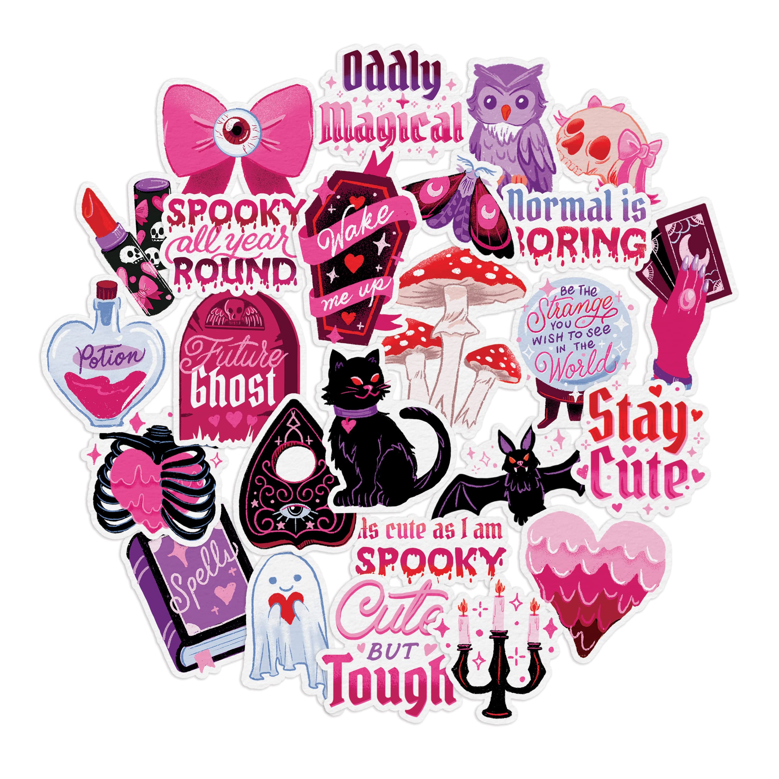 Navy Peony Pastel Cute Gothic Stickers (25 Pieces) - Kawaii, Black & Pink Themed, Waterproof | Stickers for Girls, Teens, Laptop, Water Bottle, Phone Case