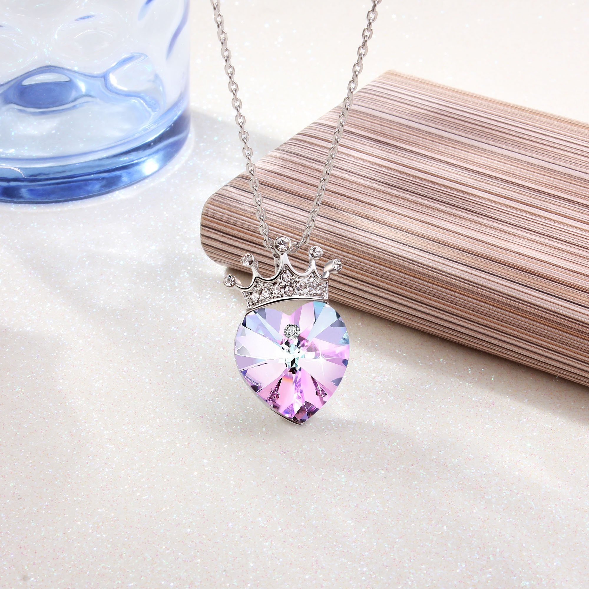 Angelady Love Queen Crown Purple Love Heart Pendant Necklace Chain with Amethyst for Women Girls, Gift for Mother Mom Wife Girlfriend, Crystal from Swarovski