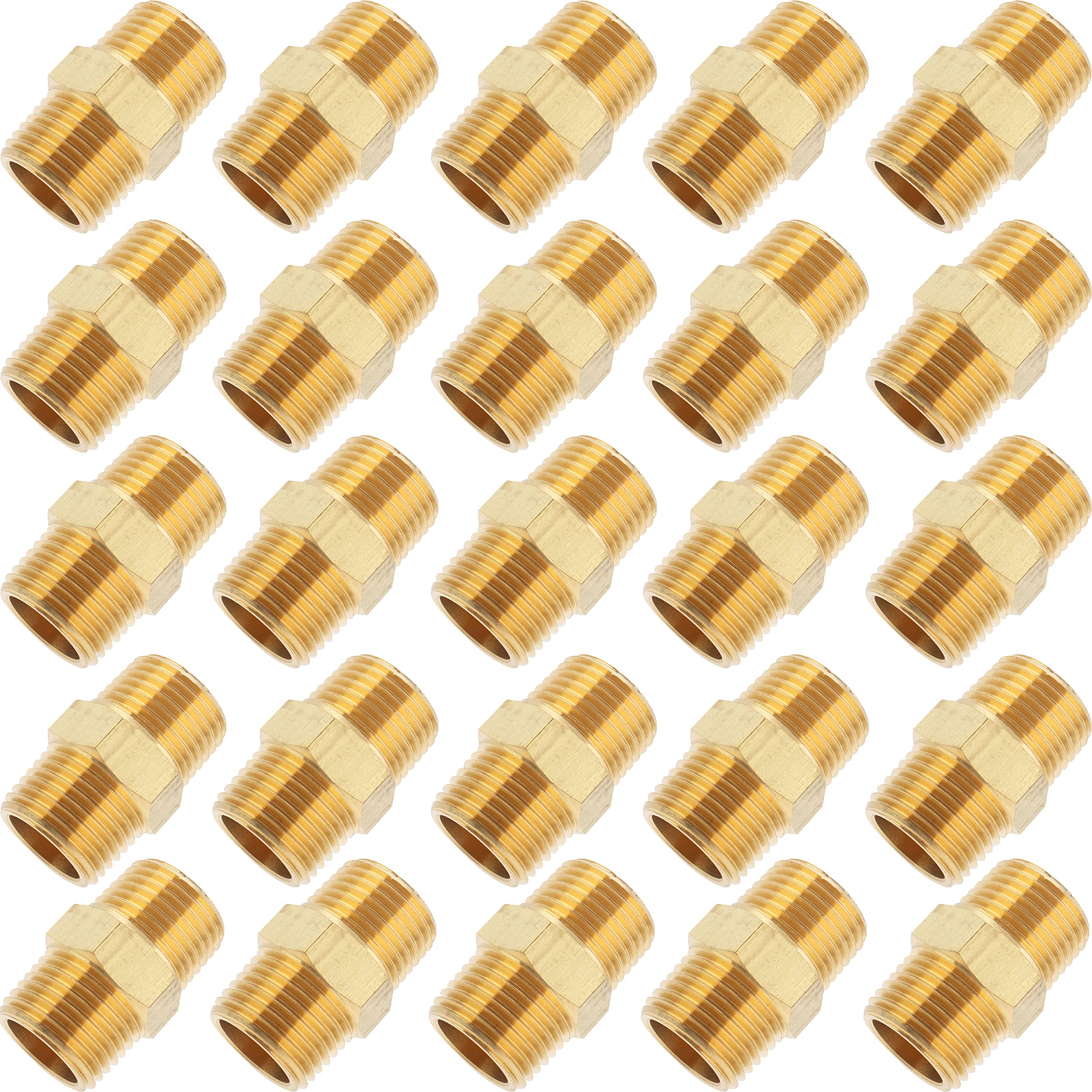LTWFITTING Brass Pipe Hex Nipple Fitting 1/2-Inch Male BSPT Air Fuel Water (Pack of 25)