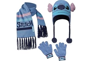Disney Stitch and Blackjack Girls Winter Set with Hat, Beanie, Scarf & Gloves - Soft Warm Accessories -