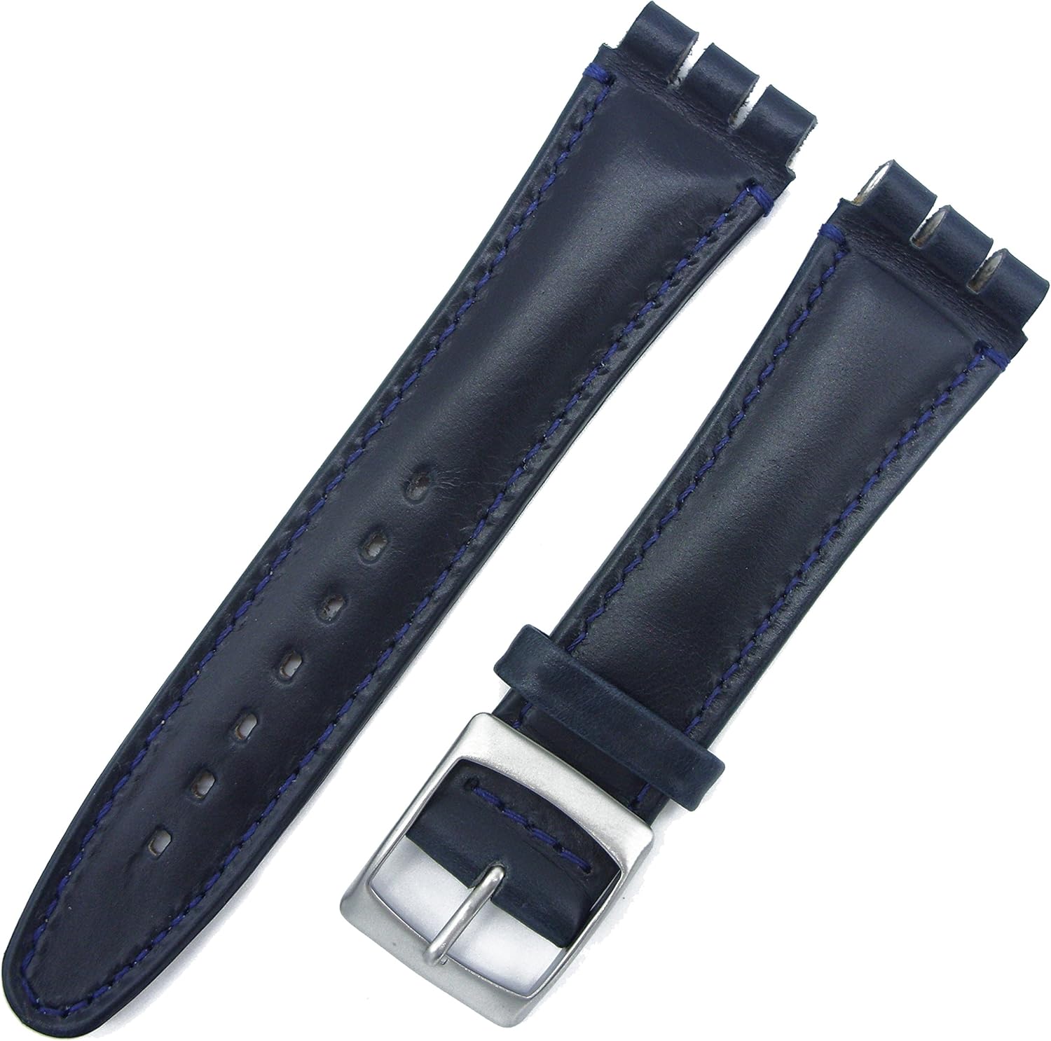Time Replacement Band Leather Strap 19 mm for Swatch Watch Dark Blue