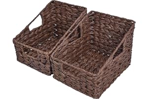 GRANNY SAYS Wicker Storage Baskets, Waterproof Wicker Basket with Handles, Trapezoid Woven Storage Bins for Organizing, Decorative Basket, Brown, 2-Pack