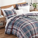 Andency Navy Red Plaid Comforter Set Queen(90x90Inch), 3 Pieces Grid Gingham Stripes Bedding Comforter Sets for Boys Girls Kids Teens, Preppy Geometric Line Soft Lightweight Reversible Bed Set as Gift