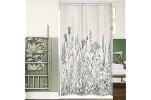Riyidecor Small Stall Wildflower Farmhouse Half Shower Curtain 36Wx72H Inch Narrow Single Botanical Flower Floral Herbs Bathroom Windows Balconies Fabric Polyester Waterproof 7 Pack Plastic Hooks