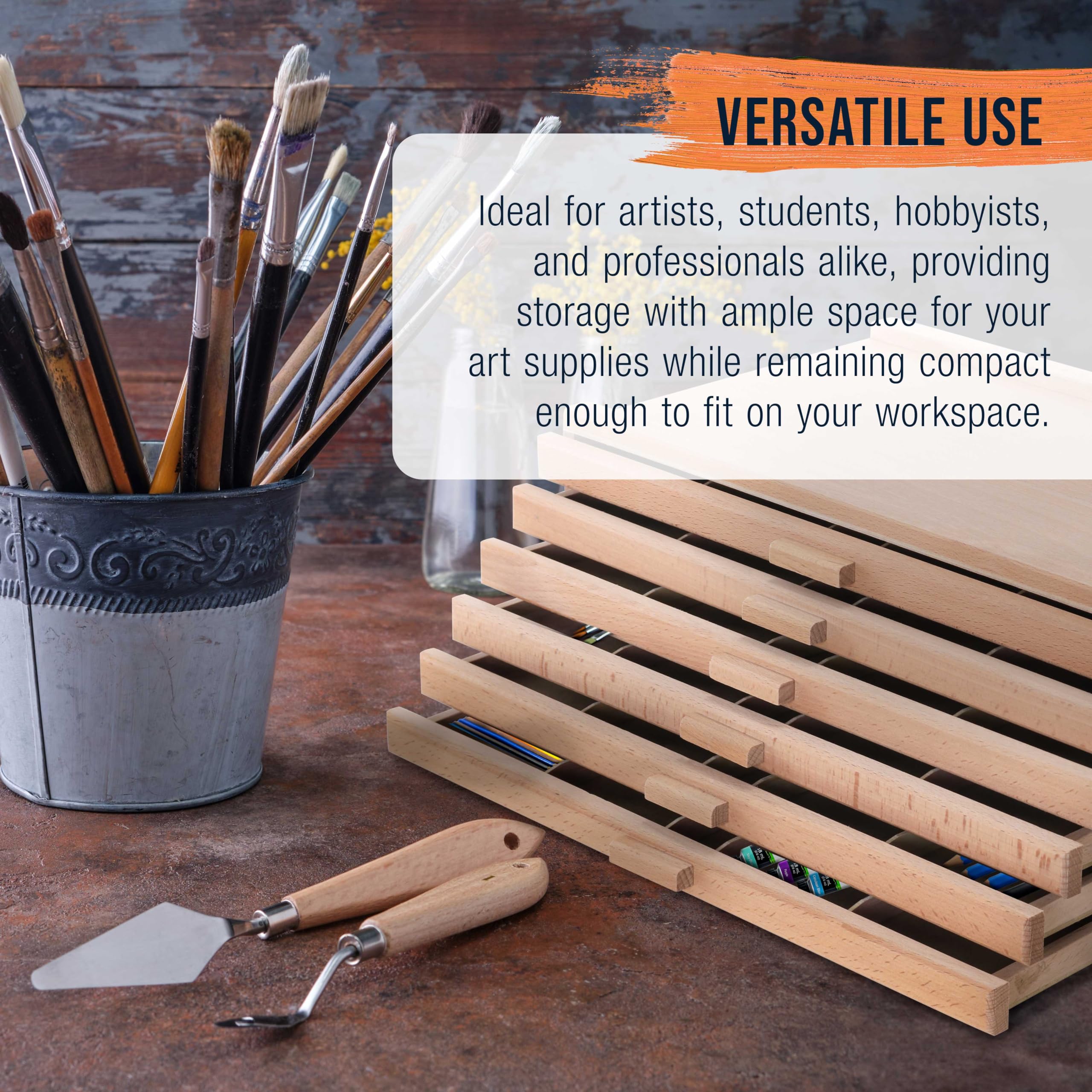 U.S. Art Supply 6-Drawer Artist Tool Supply Box with 5 Compartments per Drawer - Hardwood Art Box for Artist Supplies, Brushes, Pencils, Erasers, Tool Storage Organizer Case