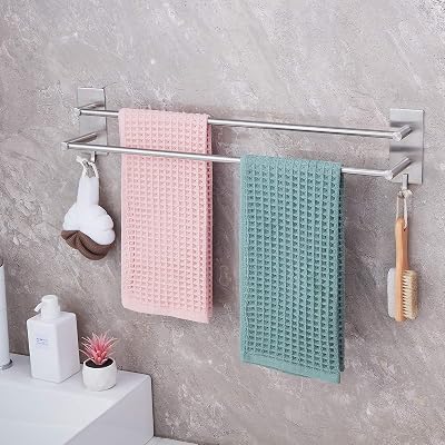JS Self-Adhesive 2-Tier Towel Rail SUS304 60cm No Drill Bathroom Holder