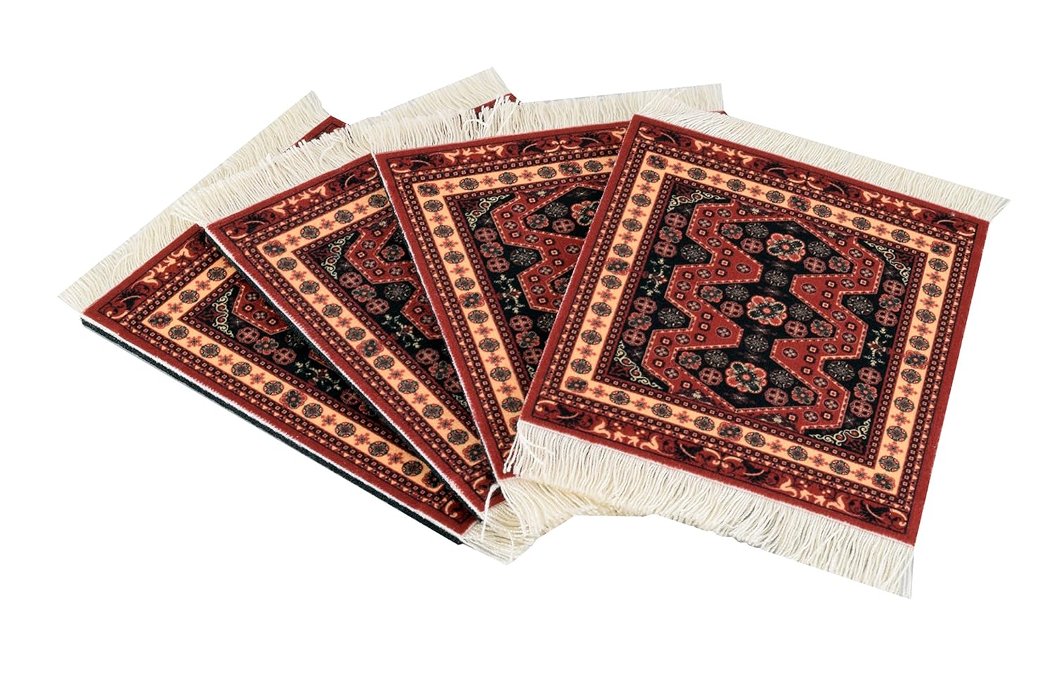 Set of 4 Rug Table Coasters Oriental Design Fabric Carpet Drink Mats