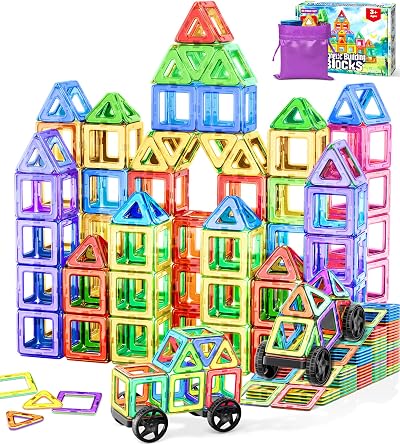 COOLJOYA Magnetic Tiles for Kids 50pcs STEM Building Blocks 3D 2D Creations