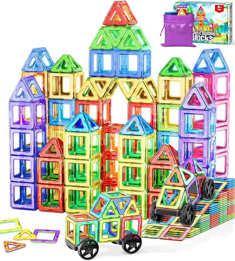COOLJOYA Magnetic Tiles for Kids 50pcs STEM Building Blocks 3D 2D Creations