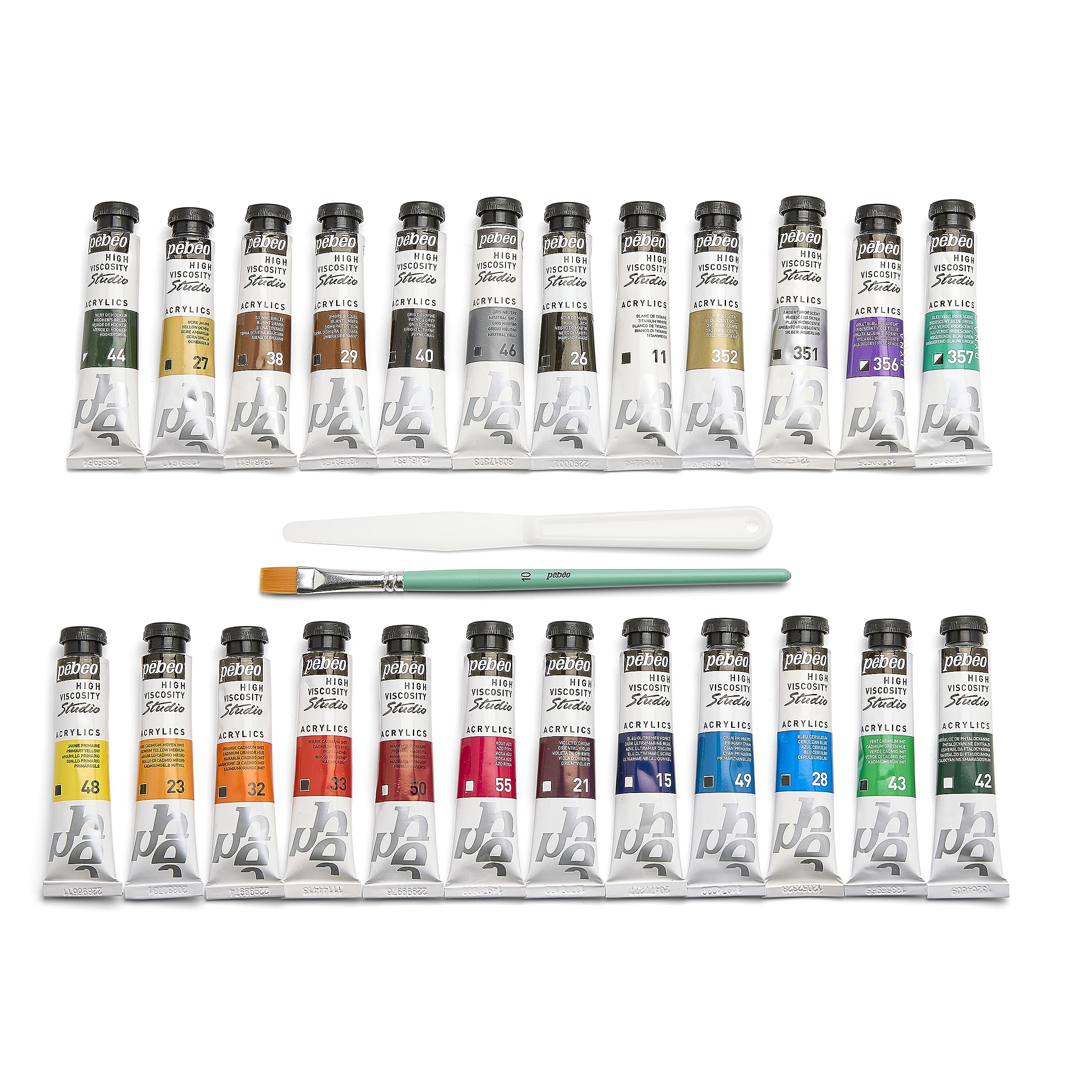 Pébéo - Studio Acrylics - Set 24 Tubes 20 Ml Assorted Colours + Accessories - Acrylic Painting Kit for Artist and Beginner - Brushes + Spatula + Cardboard - Luminous Colours