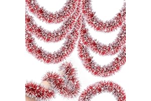 OLIXMLYA 50FT Red Christmas Tinsel Garland, Red Christmas Garland Tinsel Garlands Christmas Tinsel Garlands Tinsel Twist Garland for Indoor for Xmas Tree Holiday Disco Party Christmas Decor