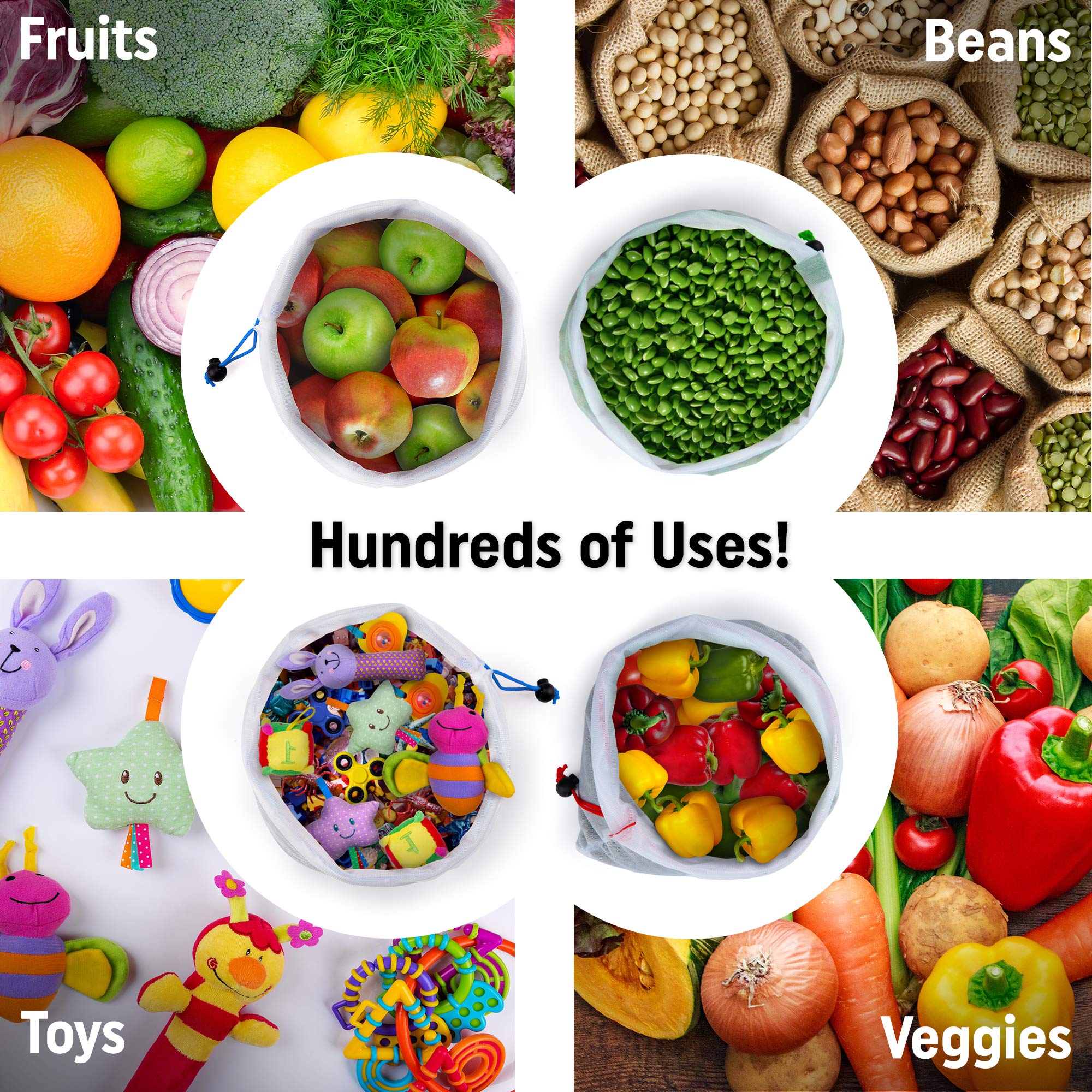 SGM Reusable Mesh Produce Bags : Pack of 12 Washable Drawstring Storage Pouches In 3 Sizes – Multipurpose See Through Bags w/Tare Weight Tag For Grocery Shopping, Toy Organization, Gym Shoe