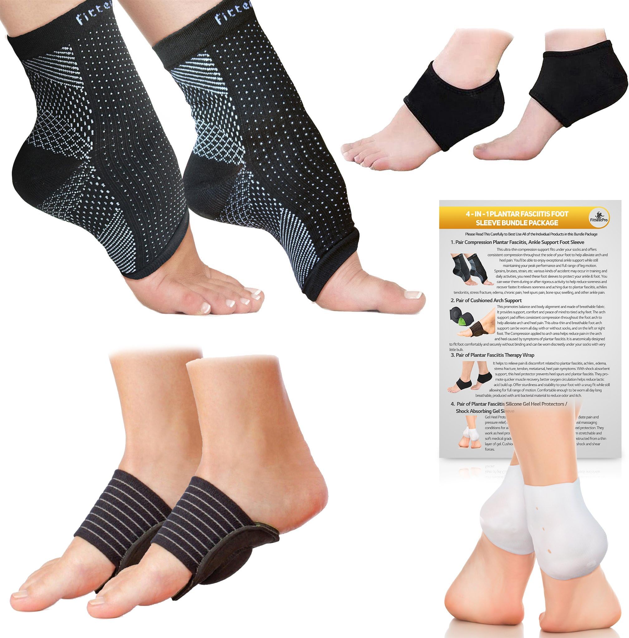 Foot Sleeve (1 Pair), Plantar Fasciitis Heel Protectors (1 Pair), Arch Support Therapy Wrap (1 Pair), Cushioned Heel Support (1 Pair) - Ankle Foot Pain Relief Sock Bundle (Pack of 8)