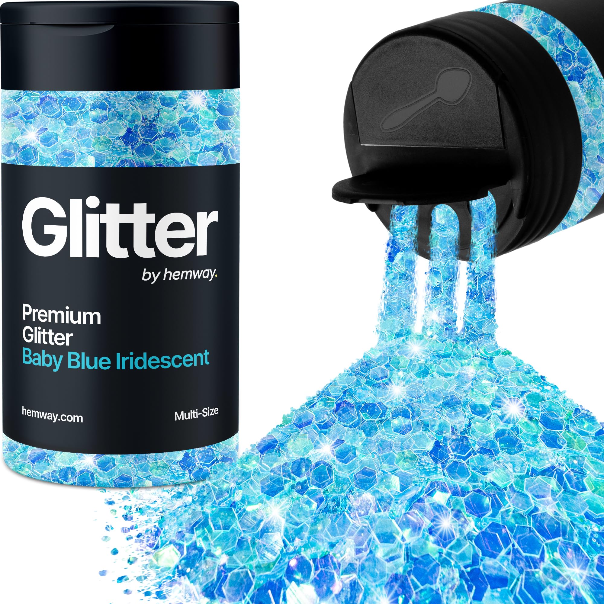 Hemway Baby Blue Iridescent Glitter Shaker, 120g Multi Size Glitter for Crafts Metallic Flake Sequins for Resin & Epoxy Crafts for Decorating, Halloween, Christmas, Nail, Face, Bunting, Art