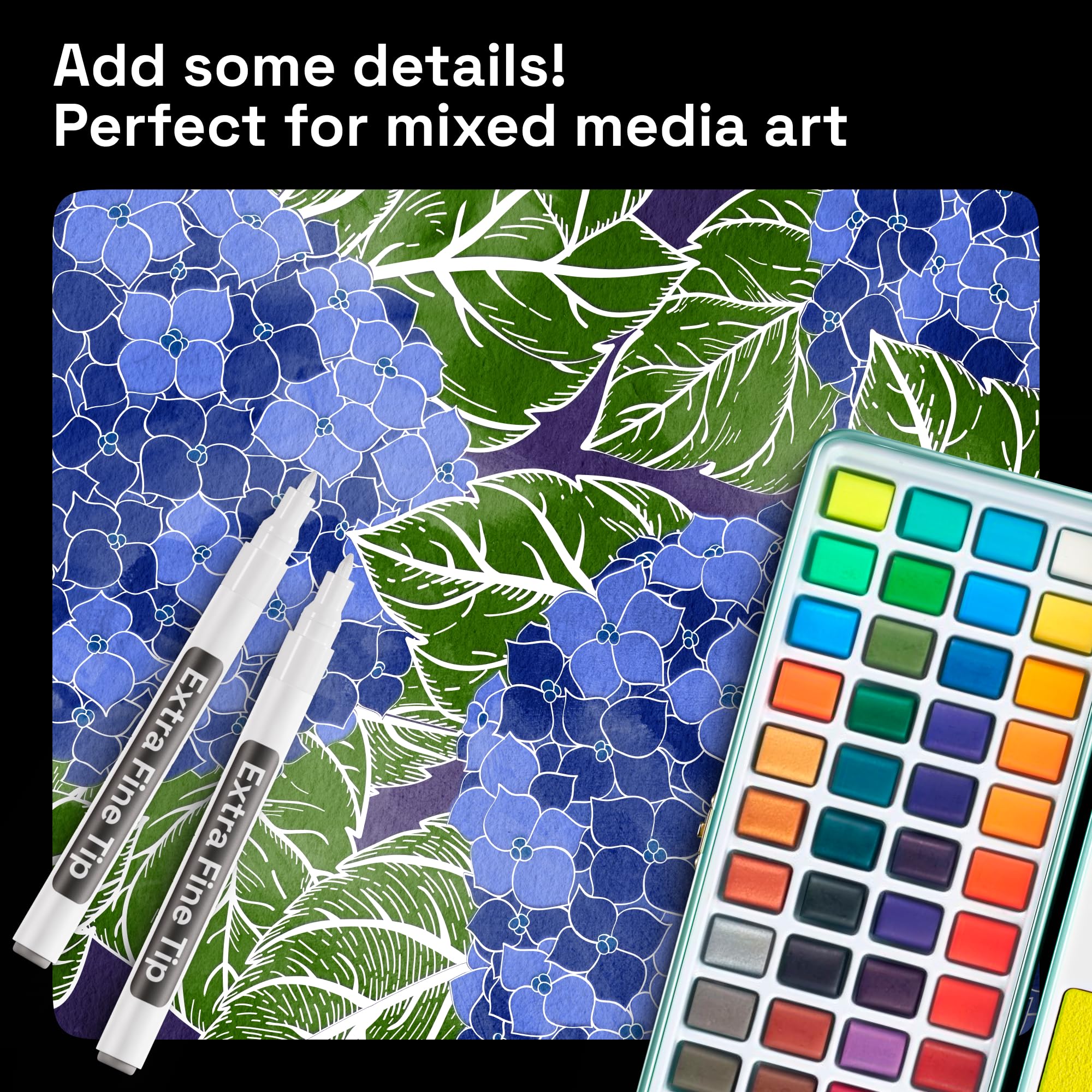 ARTISTRO 5 White Paint Pen for Glass Marking, Rock Painting, Ceramic, Wood, Tire, Fabric, Metal, Canvas - Set of 5 Acrylic Paint Markers Water-based - Extra-fine Tip