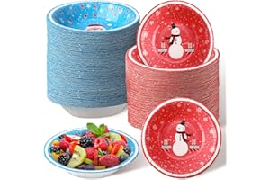 Sliner 100 Pcs Christmas Paper Bowl Christmas Disposable Bowls Serving Bowls Winter Themed Salad Bowls 12.3oz Dessert Bowls for Christmas Snack Dinner Birthday Party Picnic(Santa Claus and Snowman)