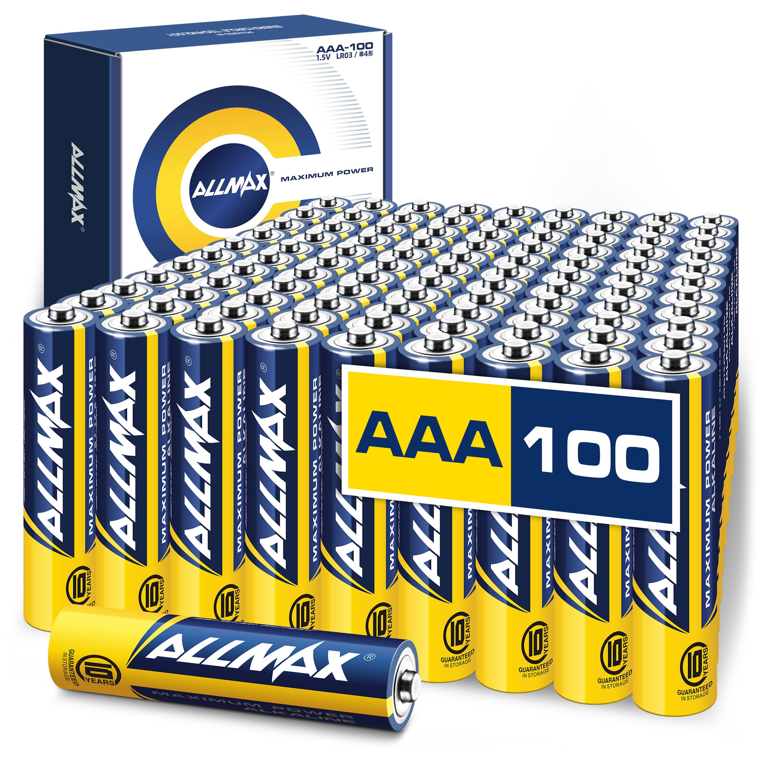 Allmax 単4形アルカリ電池 マキシマムパワー（100本） - 超長持ち、液漏れ防止設計、10年保存可能、最大性能 (1.5V) の商品画像