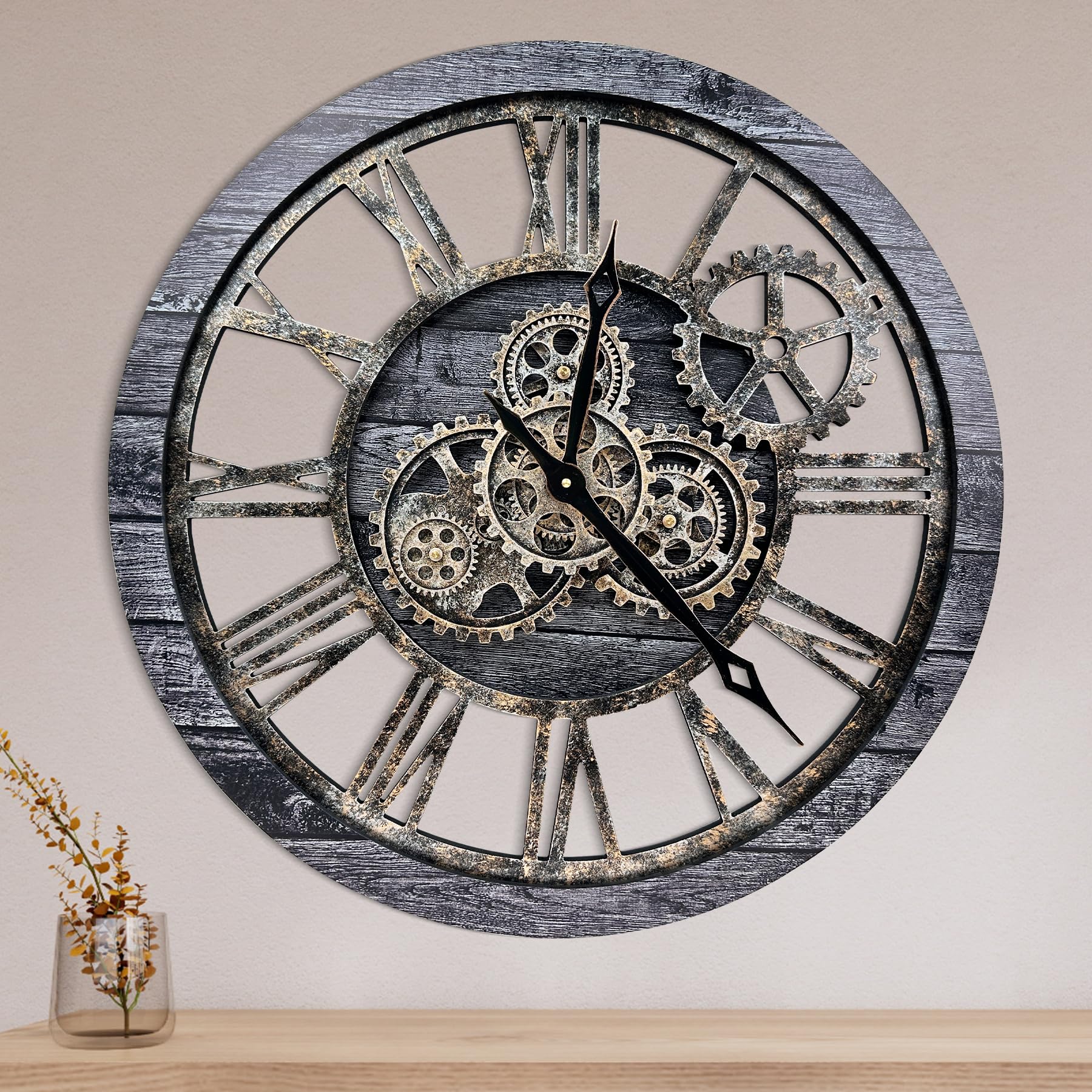 The B-Style Large Wall Clock 24 inch Moving Gear Wall Clock Oversized ...