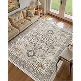 Micgeek 9x12 Vintage Area Rug: Washable Neutral Soft Non Slip Thin Large Floor Carpet for Living Room Bedroom Kitchen Dining Room Home Office Farmhouse Indoor - Taupe