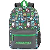 Get Trend Minecraft Kids Backpack, Boys Lightweight 17.7in Book Bag with Adjustable Padded Straps Travel School Bag, Creeper Gamer Gifts for Boys (Green/Grey Minecraft)