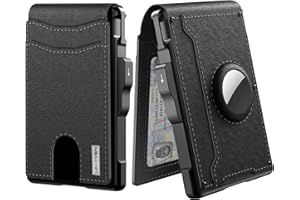 umoven AirTag Wallet for Men - with Pop Up Aluminum Case Money Clip Slim Leather Slots Credit Card Holder RFID Blocking Bifold Minimalist Wallet with Gift Box