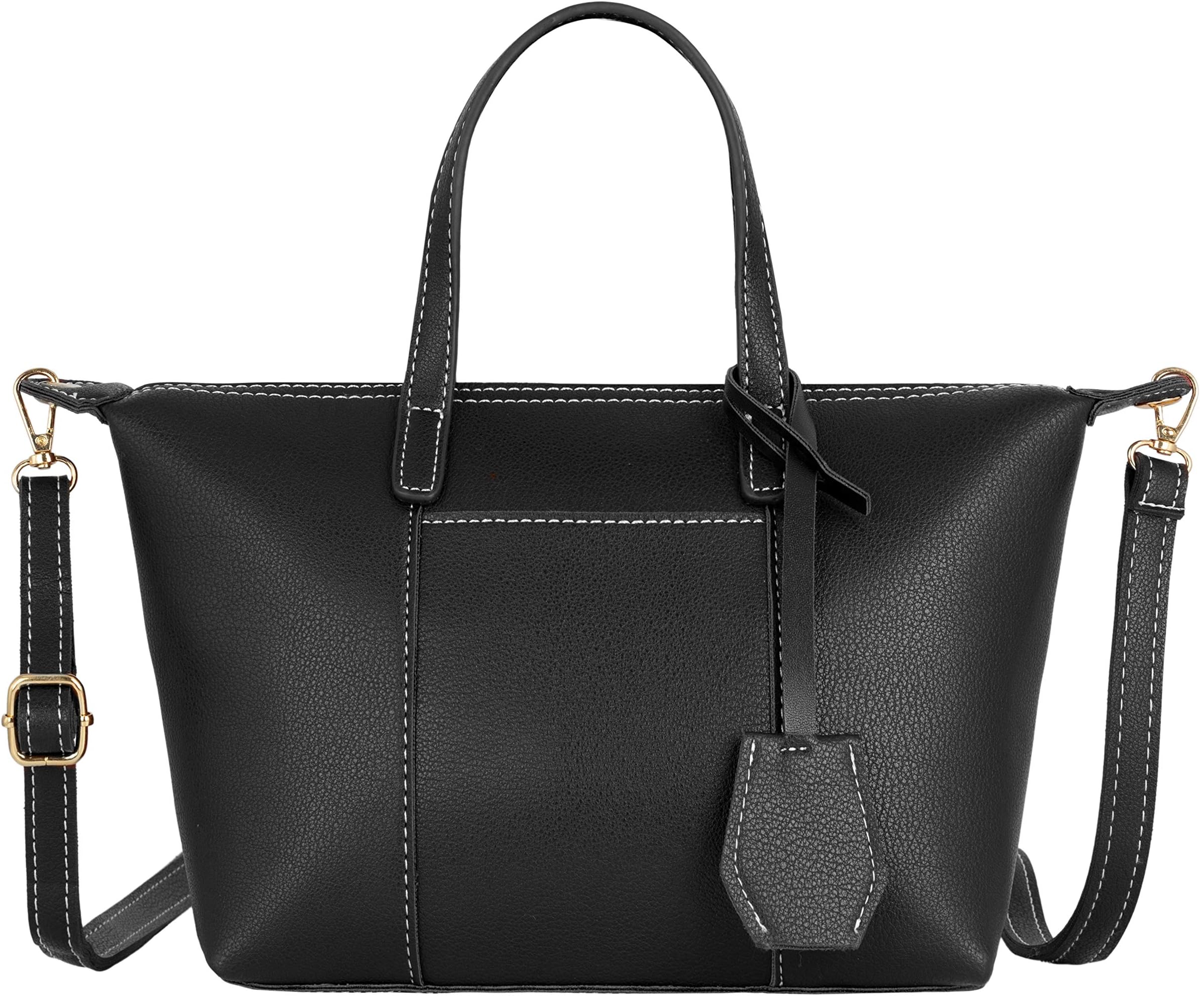 CRAZYCHICWomen's Small Tote Shopper Bag - Shoulder Crossbody Bags PU Faux Leather - Top Handle Shopping Bags - Fashion Elegant Ladies Girls City Handbag - Simple Light Everyday Use - Black
