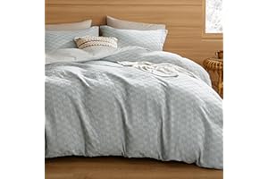 Bedsure Duvet Cover Queen Size - Cotton & Polyester Waffle Textured Duvet Cover Set, Soft and Breathable Boho Bedding Set for All Seasons (Blue, Queen, 90"x90")