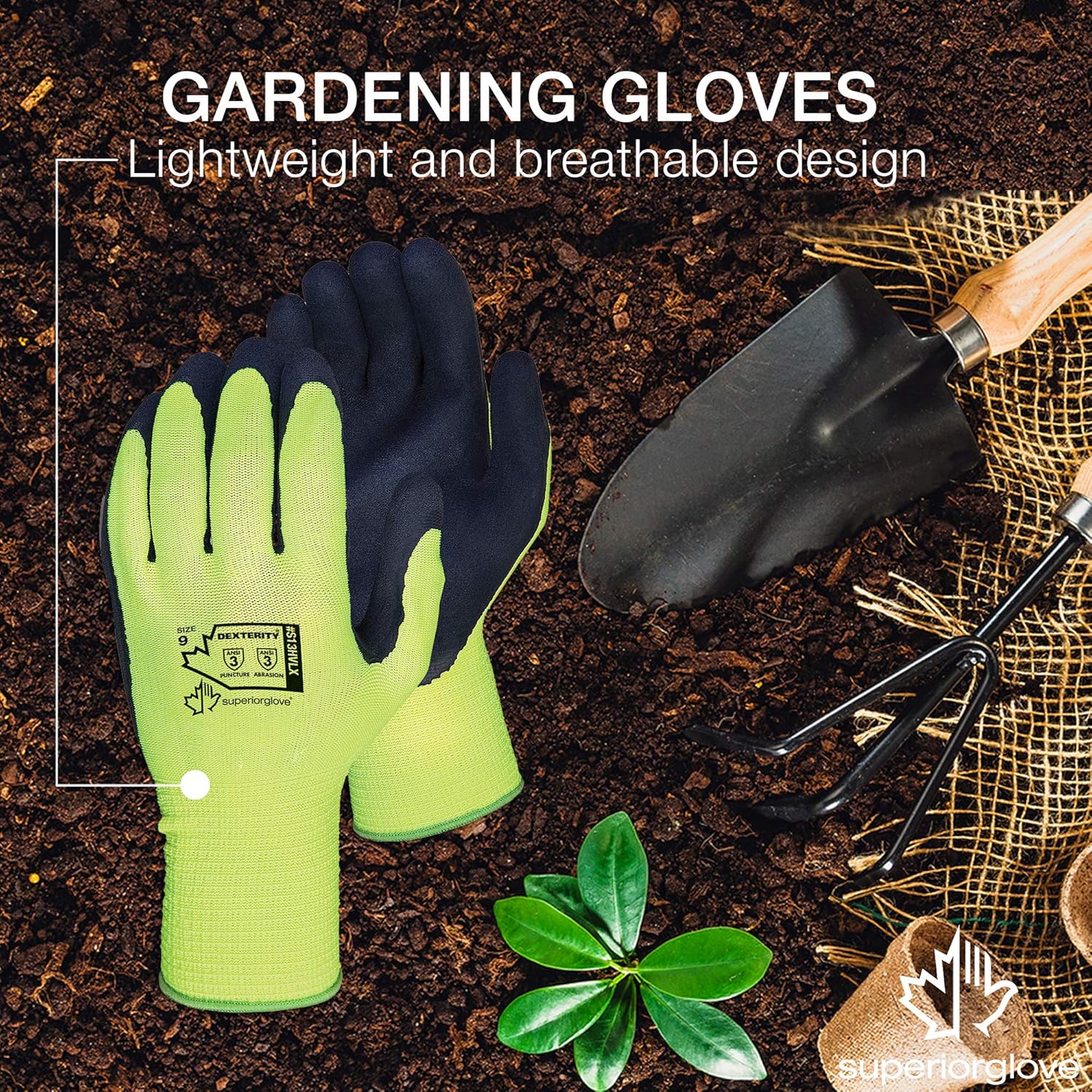 Superior Heavy Duty Gardening Gloves for Yard Work (3 Pack) Form Fitting Landscaping Glove Puncture Resistant with Composite Knit Breathable Backs - Mens Womens Unisex Design - Size Large: Clothing