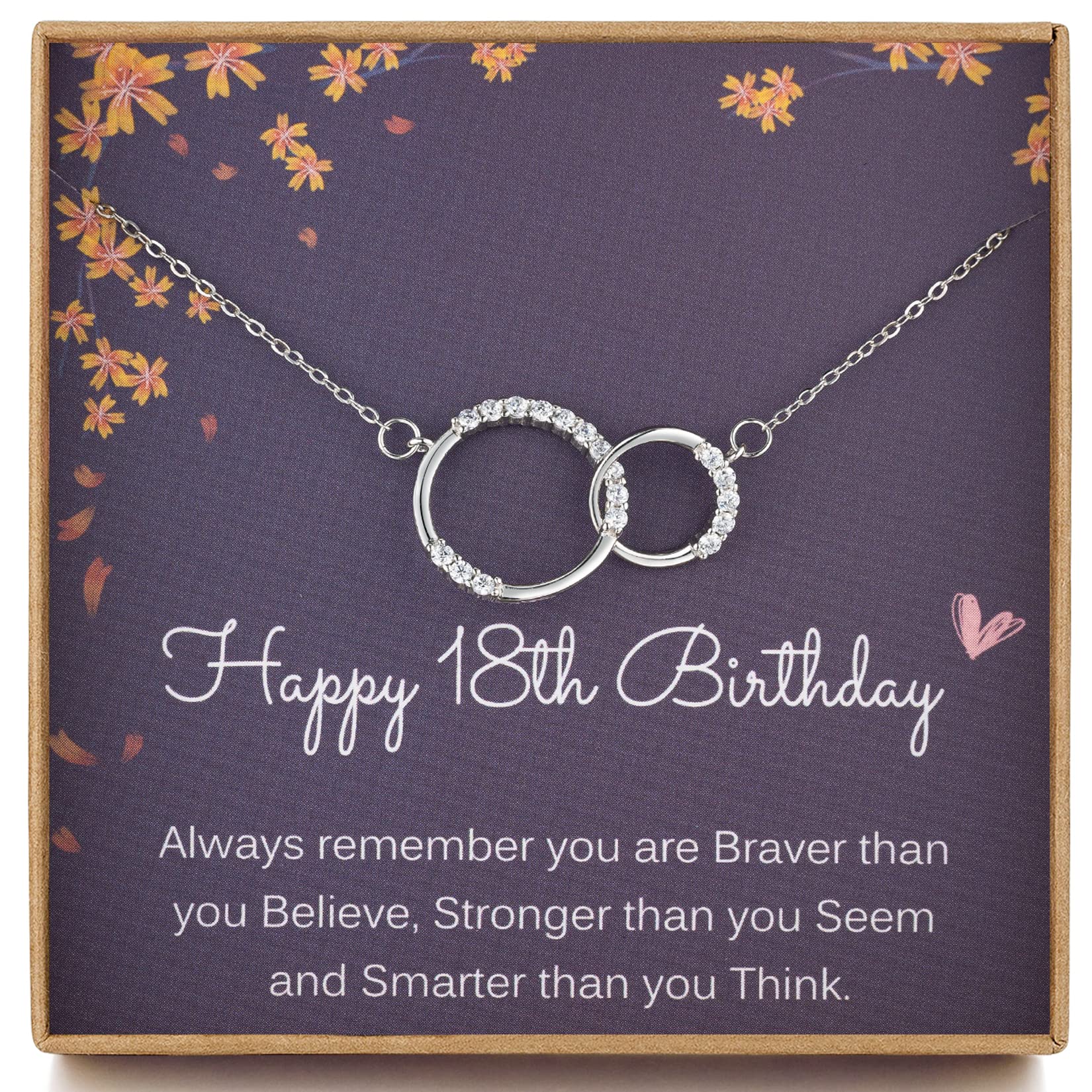 MADAOGO 18th Birthday Gifts for Girls, 925 Sterling Silver Two Interlocking Circle Necklace, Cubic Zirconia, Sweet 18 Birthday Presents, Jewellery Gifts for 18 Year Old Girl