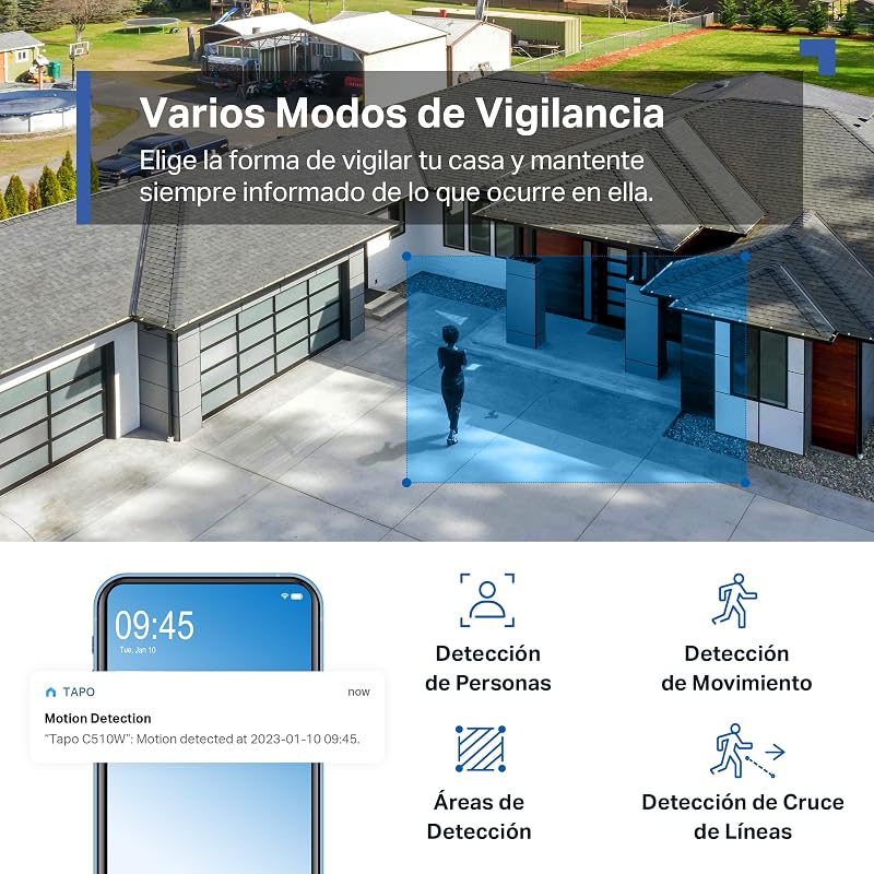 C510W - Cámara de Vigilancia WiFi Exterior 360º, 2K 3MP, Detección IA