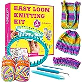 BeKnitting Loom Kit - Beginner Learn to Knit Hat, Bag and Headband for Kids & Adults | DIY Arts & Crafts w/Round Loom, Yarn, Crochet Hook, & Pen | Weaving | Holiday Gifts, Gift-Ready Box