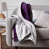 Amazon Basics Ultra-Soft Micromink Sherpa Blanket, Throw, Plum