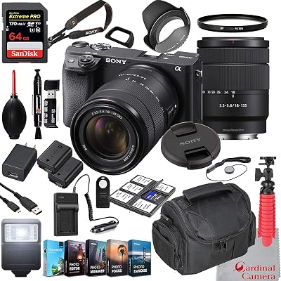 Sony Alpha a6400 Mirrorless Camera with 18-135mm Lens Bundle  Extreme Speed 64GB Memory  28 Items