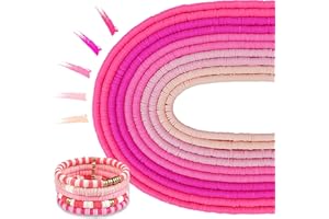 MIIIM 3600 PCS 10 Strands Clay Beads Polymer Clay Beads for Jewelry Making, Vinyl Heishi Beads 6mm for Surfer Bracelets Necklace Making (Pink)