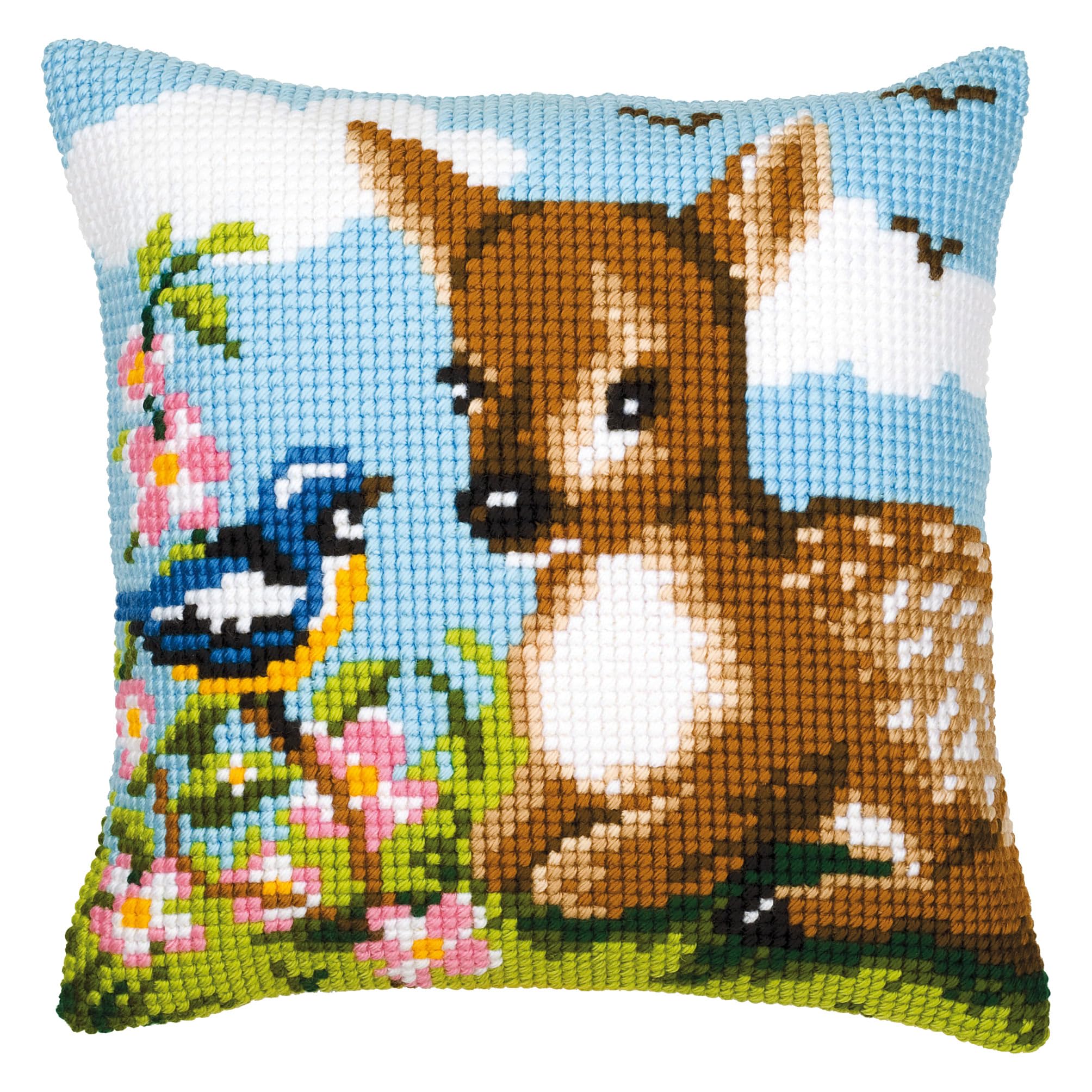 Vervaco Deer and Bird Cross Stitch Cushion, Multi-Colour