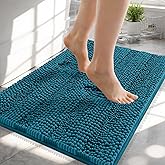 OLANLY Thick Bathroom Rugs 24x16, Extra Soft Absorbent Chenille Striped Bath Rugs, Rubber Backing, Machine Wash Dry, Bath Mats for Bathroom Floor, Tub and Shower, Home Decor Accessories, Peacock Blue