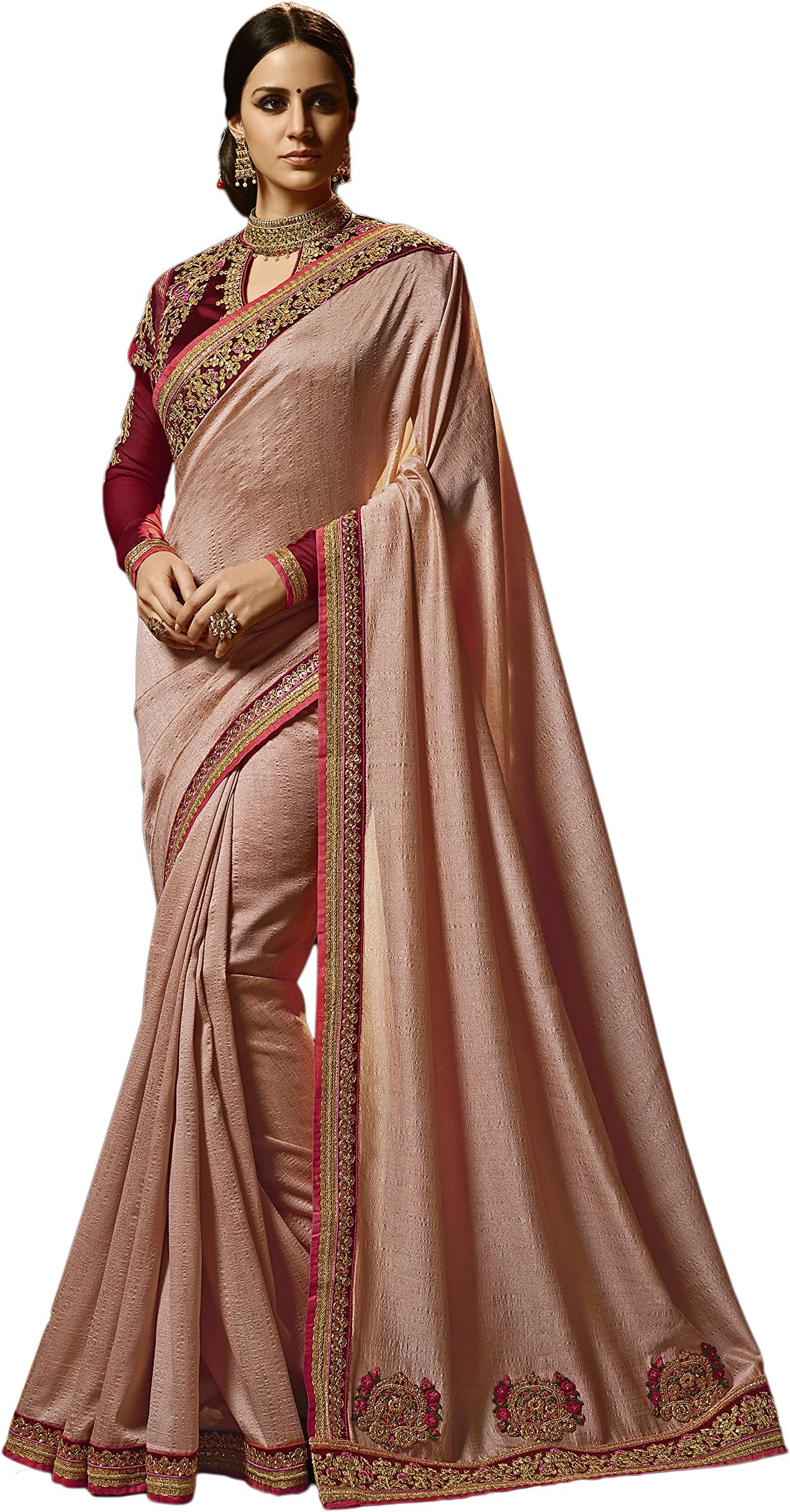 Dilse Fashion Embroidered Heavy Designer Paper Silk Saree (Chiku)