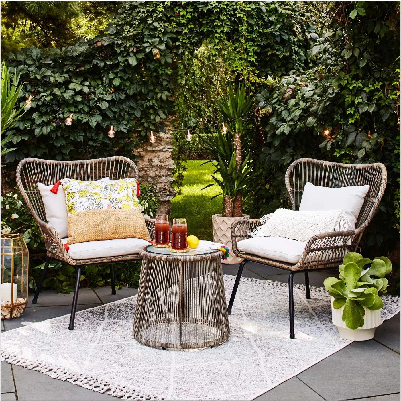 Opalhouse Latigo 3pc Rattan Patio Chat Set - Brown