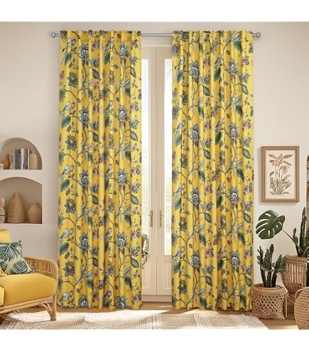 Mustard Yellow Vintage Floral Blackout Curtains - 2 Panels 52x90 Inches, Grommet Top, 100% Room Darkening