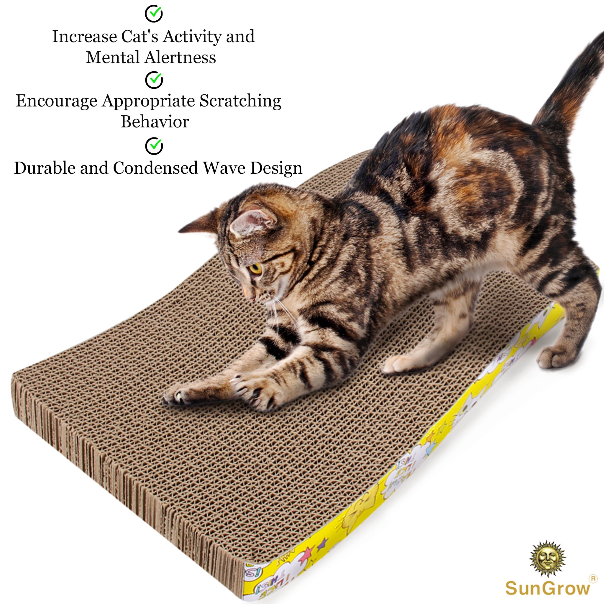 Scratcher Toy for Cats by SunGrow- Cat Scratch Board with a Curved Wave Design - Satisfy Cat\'s Natural Scratching Instincts - Saves Your Furniture - Made from Environmentally Friendly Material