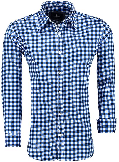 BARBONS Trachen Herren Hemd - Kariertes - Karohemd- Modern - Fit - Hemden für Freizeit, Party Business und Oktoberfest