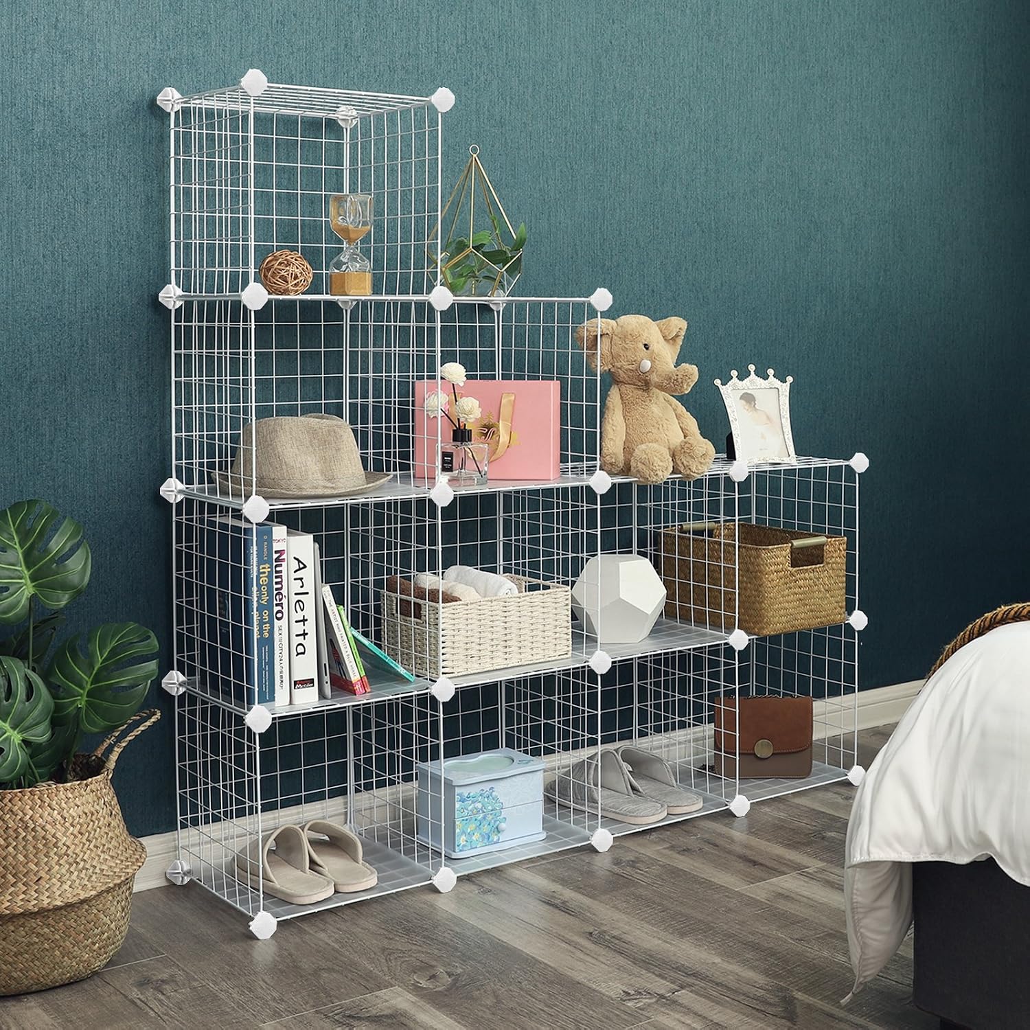 SONGMICS Storage Cabinet, Shelf, Lattice Panels, 4 Levels, 3 Rows, Large Capacity, Free Rubber Mallet - Image 3