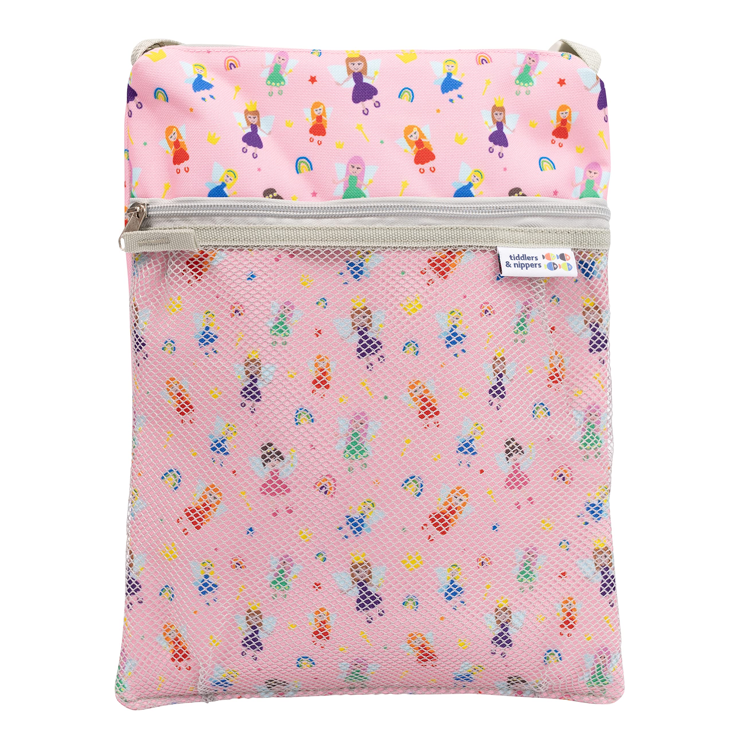 tiddlers & nippers Kids Swimming Bag | Wet & Dry Bag | External Pocket for Dry Items | Swim Bag with Leak Proof, Waterproof, Zipped Section | Ideal Toilet/Nappy Training Bag (Fabulous Fairies)
