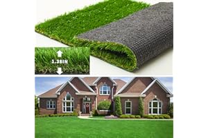 FREADEM Artificial Turf Synthetic Grass 3 FT * 6 FT, 1.38" Pile High, Artificial Grass Mat with Drainage, Outdoor Landscape, Fake Lawn, Garden, Patio, Balcony, Backyard, Customized Size Available