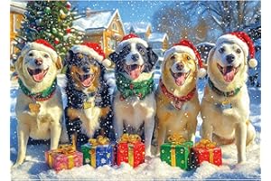 MINIWAN Christmas Dog Gathering 1000 Piece Puzzle for Adults, Fun Puzzles for Adults 1000 Pieces with HD Print & Poster, 27.5 * 19.7 in Dust Free, for Gifts Halloween Christmas Family Games Lovers